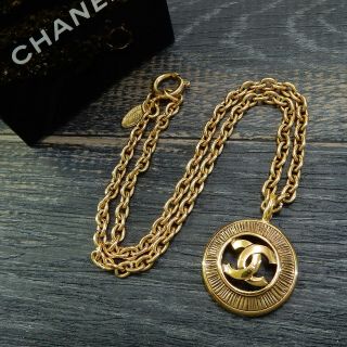 Chanel Gold Plated Cc Logos Charm Vintage Chain Necklace Pendant 4615a Rise - On