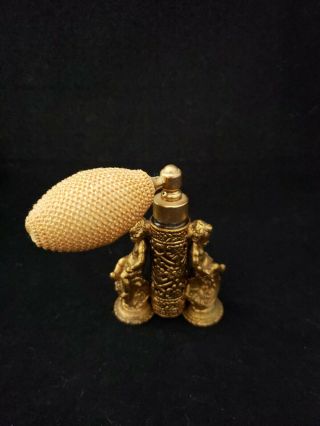 Vintage GLOBE Atomizer Ormolu Double Cherub Perfume Bottle 24K Gold Plated 1930s 5