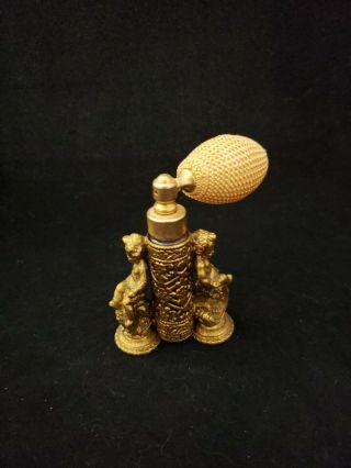 Vintage GLOBE Atomizer Ormolu Double Cherub Perfume Bottle 24K Gold Plated 1930s 6