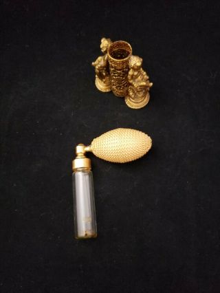 Vintage GLOBE Atomizer Ormolu Double Cherub Perfume Bottle 24K Gold Plated 1930s 7
