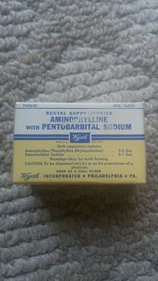 Vintage Wyeth Aminophylline W/ Pentobarbital Sodium Suppositories 12 Count Box