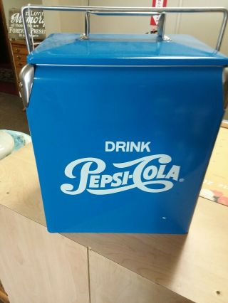 Vintage Style Retro Blue Metal Pepsi Cola Cooler with Bottle Opener 2