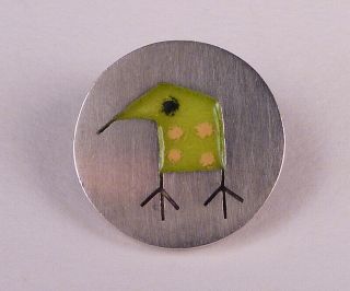Vintage Modernist Sterling & Enamel Stylized Bird Pin,  Betty Cooke 50s
