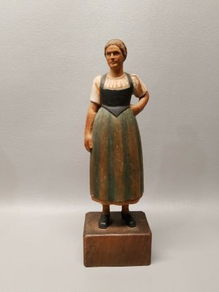 Vintage Made In Switzerland Wooden Carved Figure 11 1/2 " Lady