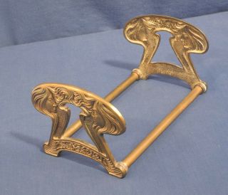 Antique Brass Cast Iron Art Nouveau Sliding Book Rack Holder W/ Woman Judd 9759