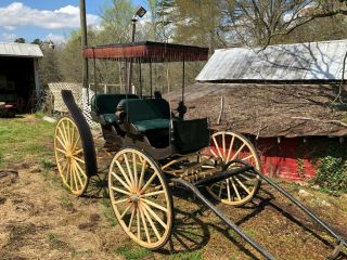 HORSE DRAWN CARRIAGE WAGON BUGGY ANTIQUE SURREY FRINGE TOP 5