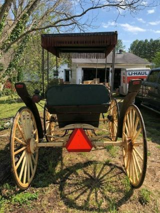 HORSE DRAWN CARRIAGE WAGON BUGGY ANTIQUE SURREY FRINGE TOP 6