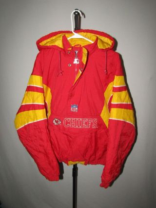 Vintage Kansas City Chiefs Throwback Pullover Parka Starter Jacket Rare 90s Nfl