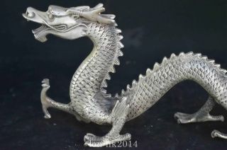 Auspicious Collectable Handwork Old Miao Silver Carve Mighty Dragon Tibet Statue 2