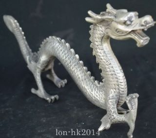 Auspicious Collectable Handwork Old Miao Silver Carve Mighty Dragon Tibet Statue 3
