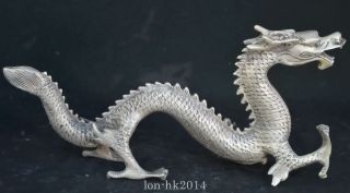 Auspicious Collectable Handwork Old Miao Silver Carve Mighty Dragon Tibet Statue 4