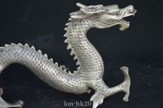Auspicious Collectable Handwork Old Miao Silver Carve Mighty Dragon Tibet Statue 5