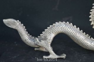 Auspicious Collectable Handwork Old Miao Silver Carve Mighty Dragon Tibet Statue 6