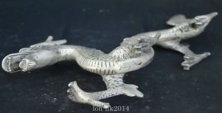 Auspicious Collectable Handwork Old Miao Silver Carve Mighty Dragon Tibet Statue 7
