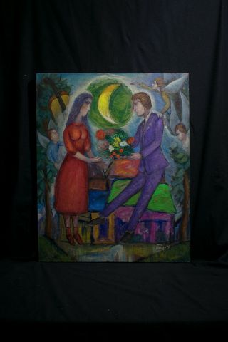 Oil on canvas,  vintage,  NOT PRINTED,  signature Marc Chagall (31.  8 x 25.  5 inches) 2