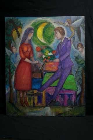 Oil on canvas,  vintage,  NOT PRINTED,  signature Marc Chagall (31.  8 x 25.  5 inches) 3