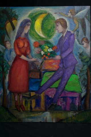 Oil on canvas,  vintage,  NOT PRINTED,  signature Marc Chagall (31.  8 x 25.  5 inches) 4