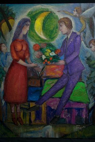 Oil on canvas,  vintage,  NOT PRINTED,  signature Marc Chagall (31.  8 x 25.  5 inches) 5