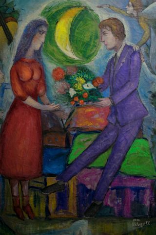 Oil on canvas,  vintage,  NOT PRINTED,  signature Marc Chagall (31.  8 x 25.  5 inches) 6