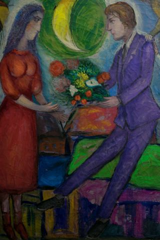 Oil on canvas,  vintage,  NOT PRINTED,  signature Marc Chagall (31.  8 x 25.  5 inches) 7