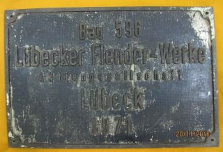 Vintage Ship/engine Builder Brass Plaque/plate Lubecker 1971