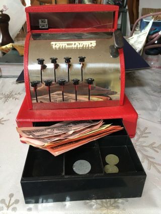 Vintage Tom Thumb Red Steel Chrome Toy Cash Register Box No.  1549