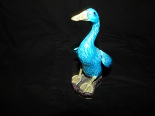 Old 6” Antique Chinese Tuquoise Glazed Porcelain Duck Figurine.