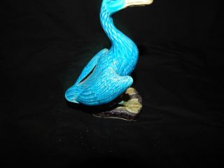 OLD 6” ANTIQUE CHINESE TUQUOISE GLAZED PORCELAIN DUCK FIGURINE. 5