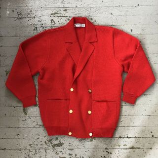 Vintage Men’s Burberry Cardigan Sweater Fire Engine Red Knit Wool Italy,  L