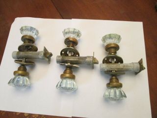 3 - Glass door knobs VINTAGE - 12 point clear glass with hardware 5