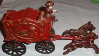 Cast Iron Driver W/ Horse Drawn Lion Circus Wagon Vintage Toy U.  S.  Priority