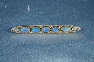 Antique Victorian 18k Gold Opal Rose Cut Diamonds Brooch