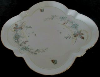 Antique Blue Pink Gold Floral Butterflies Porcelain Vanity Serving Tray 15 " X 13