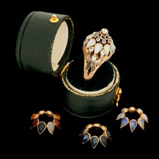 Antique Vintage Deco 18k Gold Siam Princess Harem Fire Opal Changeable Ring 6.  75
