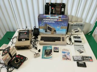 Vintage Commodore 64 Personal Computer W/ Box Disk Drive Joystick Tapper