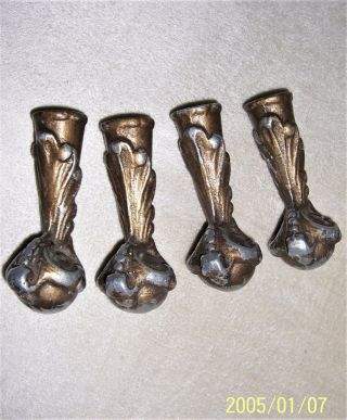 Vintage Set Of 4 Fancy Metal Table Furniture Leg Claw Ball Feet Caps