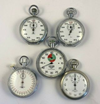 5 X Vintage Leonidas - Breguet Vintage Stopwatch Heuer Swiss (all Running)