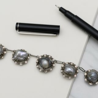 Vtg 1950s Japanese Japan Sterling Silver Baroque Pearl Necklace Bracelet Set 4