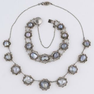 Vtg 1950s Japanese Japan Sterling Silver Baroque Pearl Necklace Bracelet Set 5