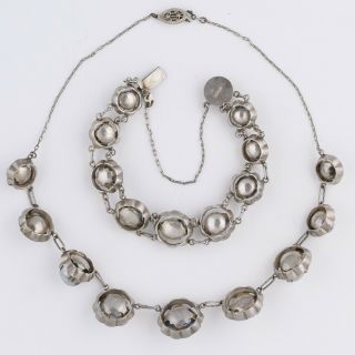 Vtg 1950s Japanese Japan Sterling Silver Baroque Pearl Necklace Bracelet Set 6