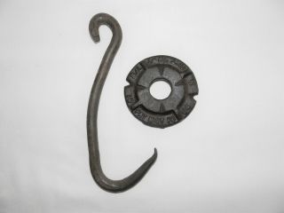 Vintage Cast Iron Hook & Architectural Salvaged Building Beam Anchor Plate