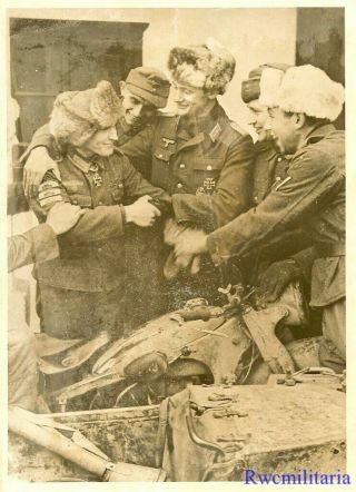 Press Photo: Rare Wehrmacht Vet W/ Tank Destruction Badges & Knights Cross