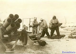 Press Photo: Rare Wehrmacht Nebelwerfer Crew In Winter W/ Rockets & Launcher