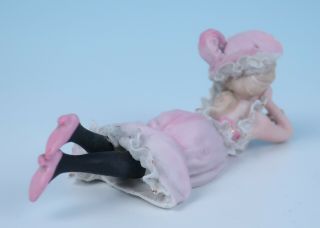 Antique German Porcelain Dresden Lace Figurine Lady Bathing Beauty Figure Pink 5