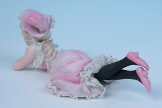 Antique German Porcelain Dresden Lace Figurine Lady Bathing Beauty Figure Pink 6