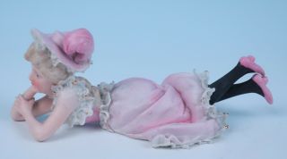 Antique German Porcelain Dresden Lace Figurine Lady Bathing Beauty Figure Pink 7