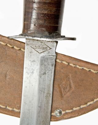 Vintage WWII SANSSOUCI DR Blade Marked Leather Handle Fighting Combat Knife 6
