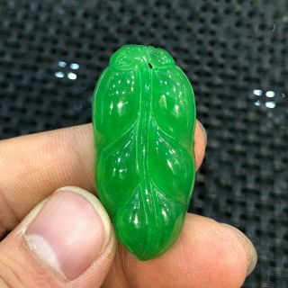 Collectible Green Jadeite Jade Carved Handwork Chinese Rare Leaf Amulet Pendant