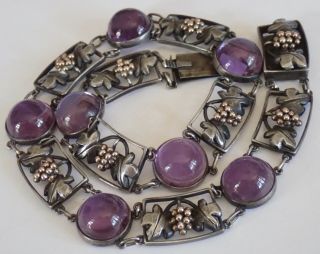 ANTIQUE ARTS & CRAFTS HAND WROUGHT STERLING SILVER GOLD AMETHYST NECKLACE 2