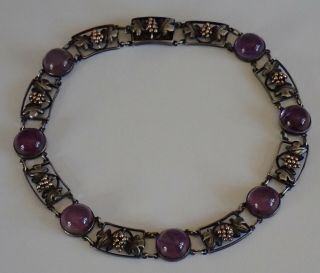 ANTIQUE ARTS & CRAFTS HAND WROUGHT STERLING SILVER GOLD AMETHYST NECKLACE 3